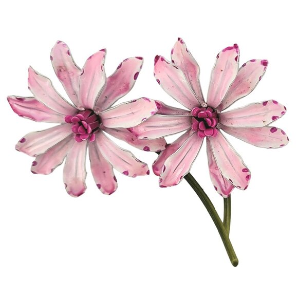 Double Pink Flower Brooch, Pin M197 - Picture 5 of 5